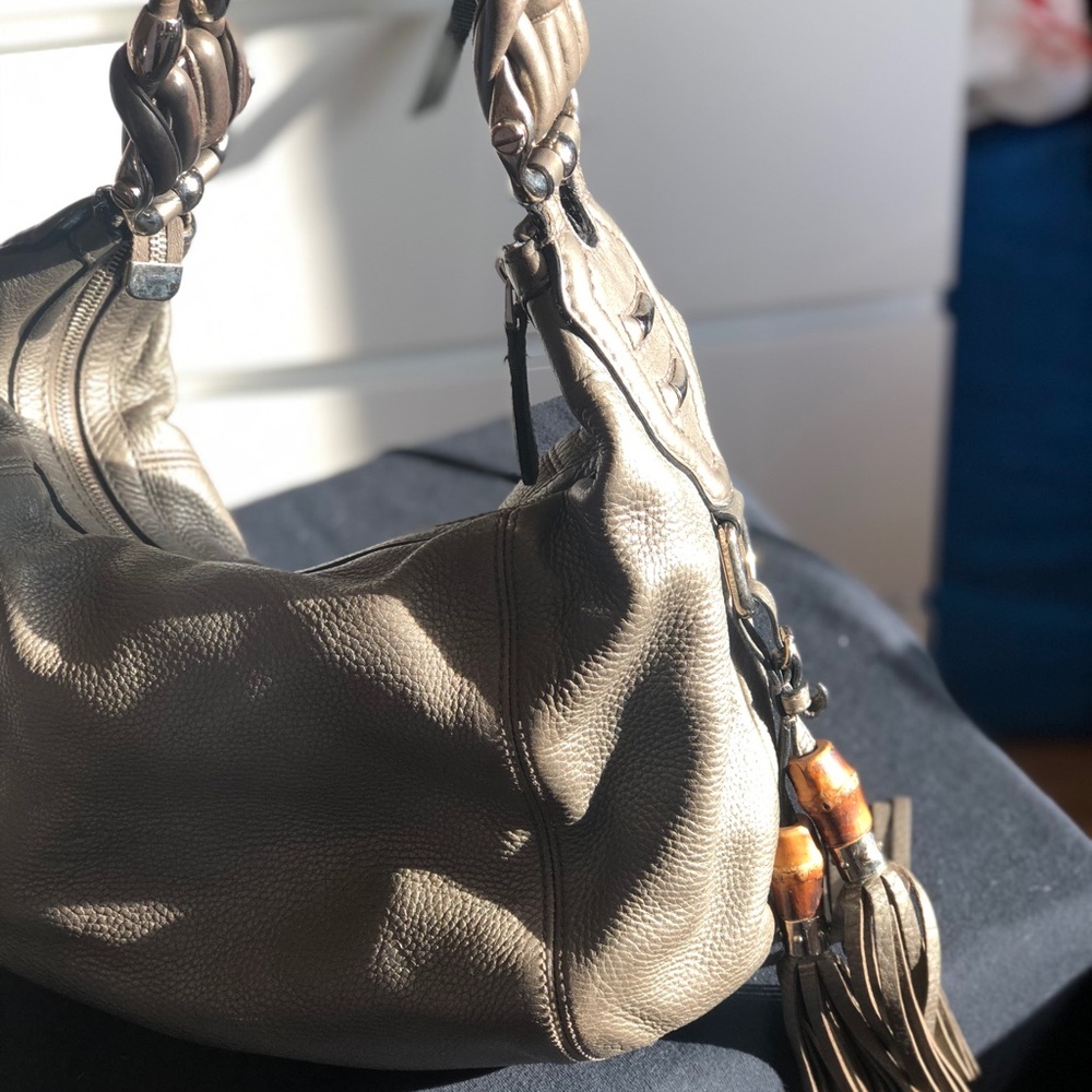 Gucci grey Natalie horse bit hobo, bamboo tassel. - Picture 4 of 7